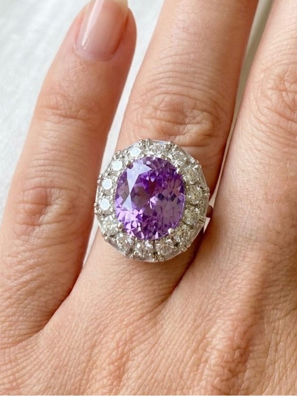 Elegant Purple Halo Ring with Clear Accents - Picture 6 of 6